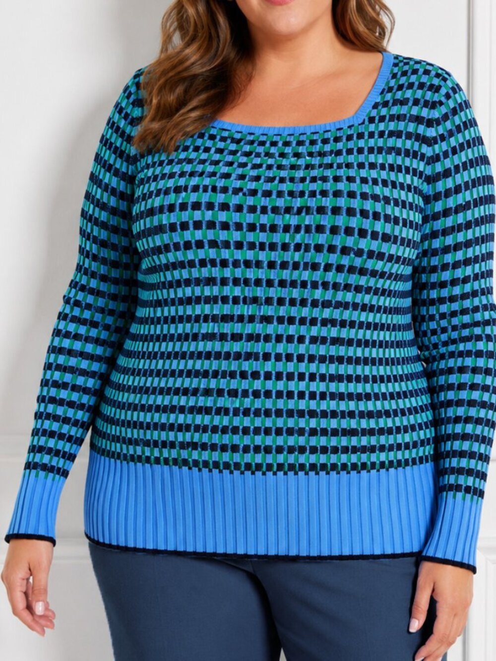 Talbots Ribbed Square Neck Sweater - Plaited Stripe